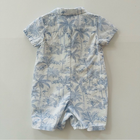 Janie and Jack 6-12 Months Baby Boy Blue White Tropical Romper Spring Summer - Picture 5 of 6
